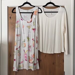 2 piece Soma sleepwear Long sleeve cool nights cream Top/Cocktail sleep dress